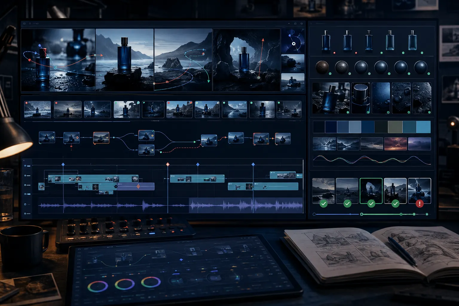 AI video production workspace used to plan references, shots and continuity.