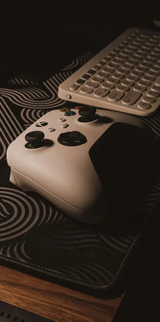Game controller and keyboard used for development and testing.