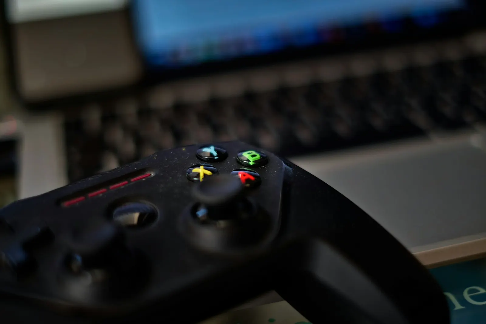 Controller and laptop arranged for game prototyping.